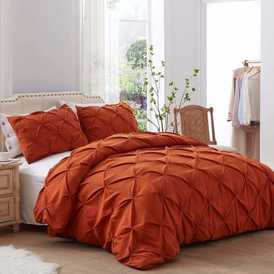 Queen Size Solid Pinch Pleat Pintuck 3-teiliges Decke mit Diamant Stickerei