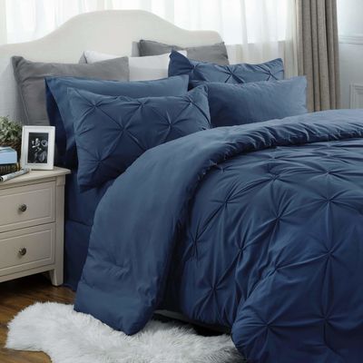 Queen Size Solid Pinch Pleat Pintuck 3-teiliges Decke mit Diamant Stickerei