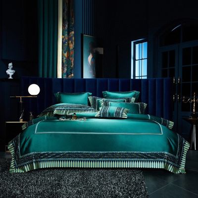 Leicht Luxus Grün Silk Baumwolle Quilt Cover Spitze Comforter Set Exquisite Handwerk
