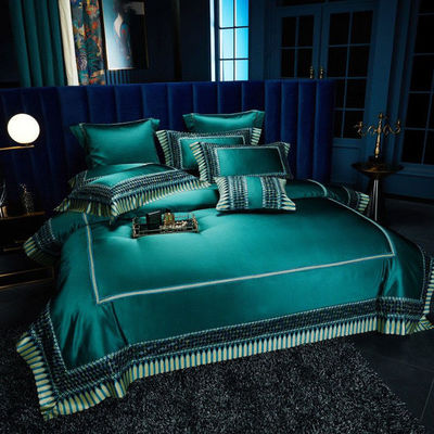 Leicht Luxus Grün Silk Baumwolle Quilt Cover Spitze Comforter Set Exquisite Handwerk