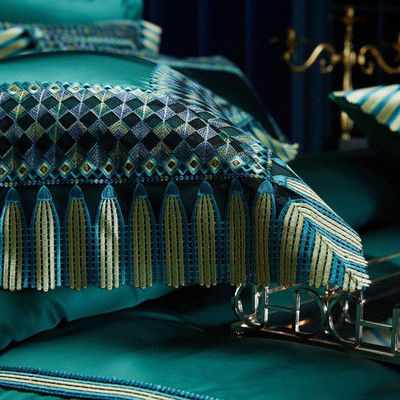 Leicht Luxus Grün Silk Baumwolle Quilt Cover Spitze Comforter Set Exquisite Handwerk