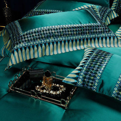 Leicht Luxus Grün Silk Baumwolle Quilt Cover Spitze Comforter Set Exquisite Handwerk