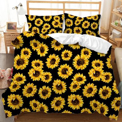 Personalisierte Sonnenblumen Leopard Druck Deckdecke Deckel Set für Nicht Einweg Bettwäsche