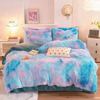 Flauschige Plüschtige Fälschung Fell Velvet Schäbig Königin King Größe Decke Cover Bettwäsche Set individuell