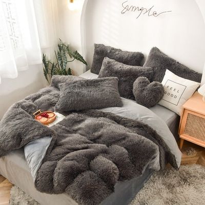 Flauschige Plüschtige Fälschung Fell Velvet Schäbig Königin King Größe Decke Cover Bettwäsche Set individuell