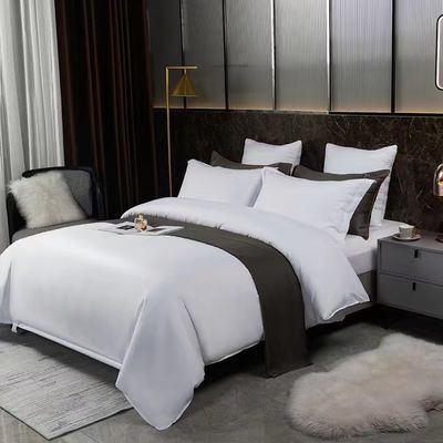 300TC Satin Weiß King Size Hotel Decke Deckel Flachblech Set mit Festmuster