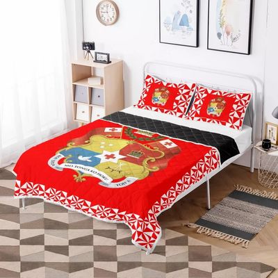 Polynesian Tribal Quilt Bettwäsche Set Rot Tonga Design Komfort mit Baumwollfüllung