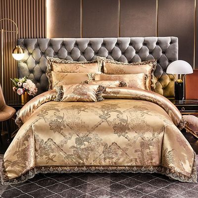 Luxuriöse europäische Satin Jacquard Spitze Modalfaser Vierteils Bettwäsche Set