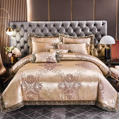 Luxuriöse europäische Satin Jacquard Spitze Modalfaser Vierteils Bettwäsche Set