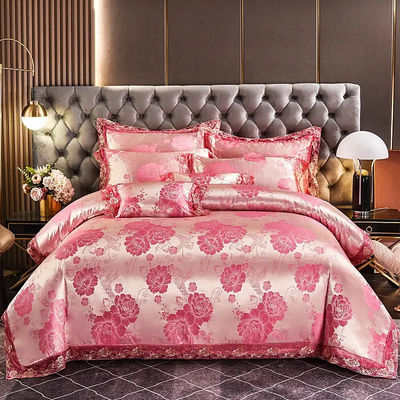 Luxuriöse europäische Satin Jacquard Spitze Modalfaser Vierteils Bettwäsche Set