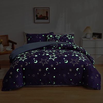 Weiße Blumen Bettwäsche für Kinder Jungen Mädchen Zwillinge 2 PCs Glow in The Dark Duvet Cover